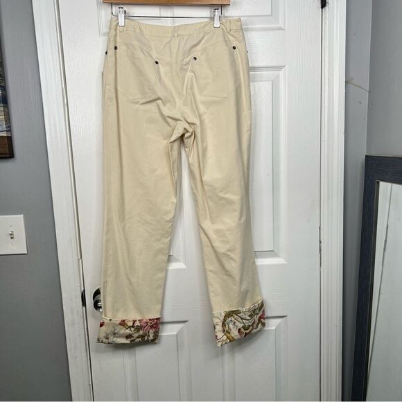 Sz 12 (44 EUR) Les Copains Off white & Floral Cuffed Pants $328 MSRP - Picture 4 of 15